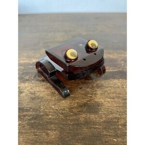 Vintage Acrylic Brown Plastic Frog Paper Clip Desk Letter Memo Holder Google eye